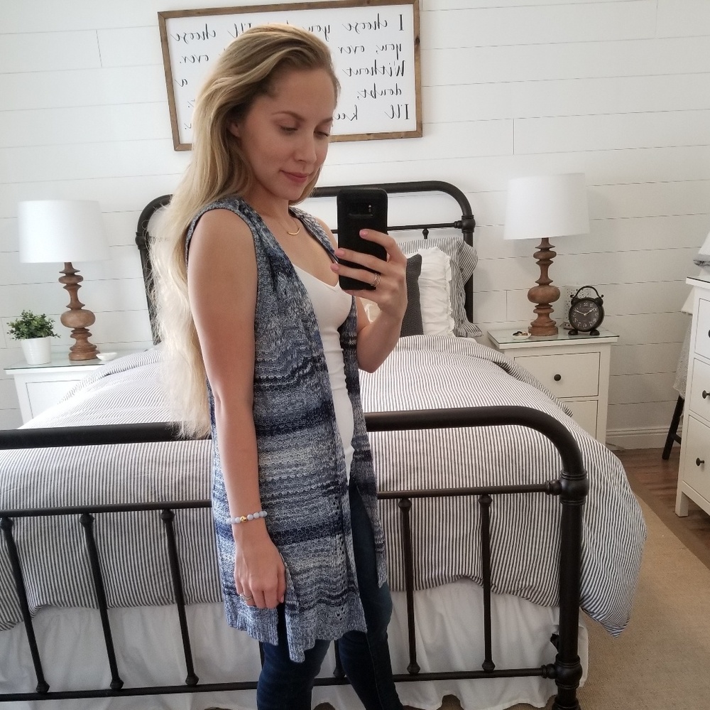 NWT 99 Jane Street Knit Blue Sleeveless Cardigan